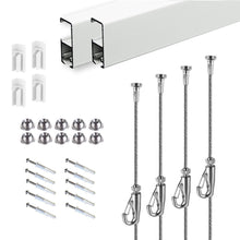 이미지를 갤러리 뷰어에 로드 , Complete Kit Wall Mounted Pro ( 2x 59&quot; Rails 4 Stainless Steel Cables 4 Hooks )