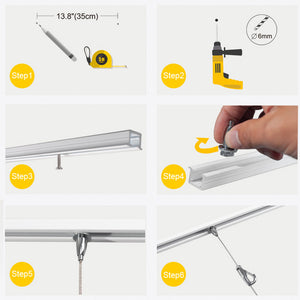 Complete Kit Ceiling Mounted Picture Hanging Systems ( 2x 59" U-rails 4 Stainless Steel Cables 4 Hooks )