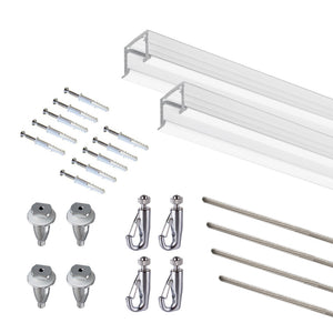 Complete Kit Ceiling Mounted Picture Hanging Systems ( 2x 59" U-rails 4 Stainless Steel Cables 4 Hooks )