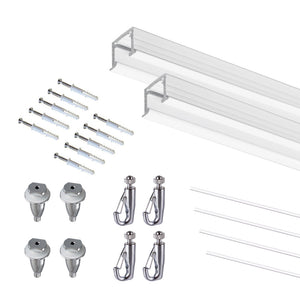 Complete Kit Ceiling Mounted Picture Hanging Systems ( 2x 59" U-rails 4 Nylon Cables 4 Hooks )