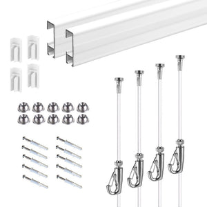 Complete Picture Hanging Systems Kit Wall Mounted ( 2x 59" Click rails 4 Nylon Cables 4 Hooks 4 End caps )